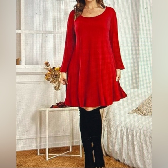 MTS Red 3/4 Sleeve Straight Hem Flared Tunic - Size Small - Picture 1 of 6